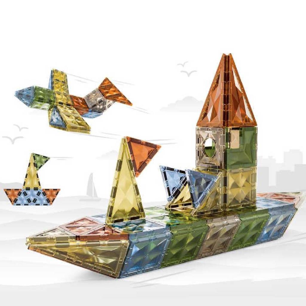 : Magnetic Creative Building Tiles Set – Boat & Plane Models